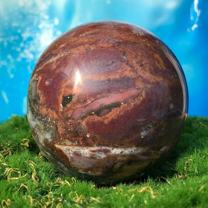 358G Rare Natural Ocean Jasper Quartz Ball Crystal Ball Sample Repair