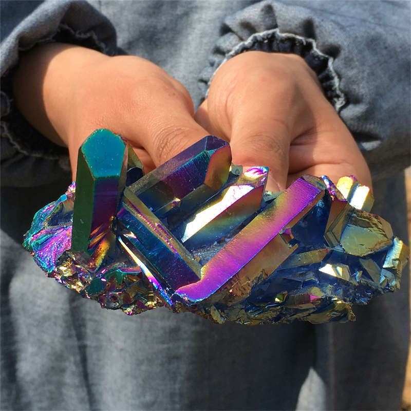 240g Electroplate Rainbow cluster quartz crystal mineral specimen reiki healing