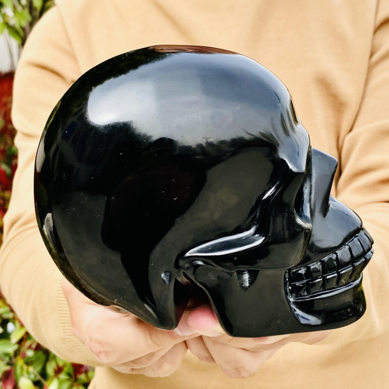 4.44LB Natural Obsidian gem skull Quartz Carved Crystal Skull Reiki Healing