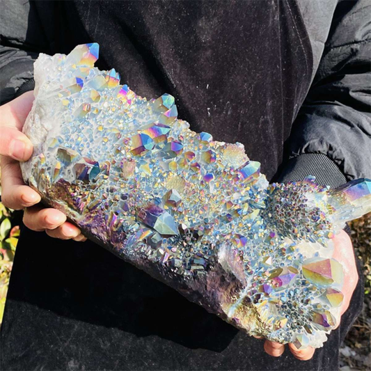 6160g Color Flame Aura Electroplate Agate Quartz Crystal Cluster Specimen