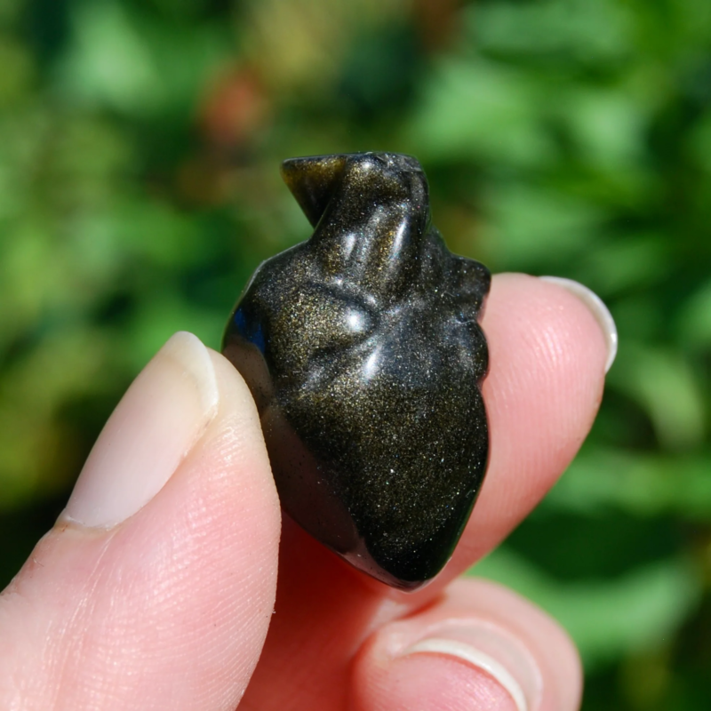 ONE 1.25in Gold Sheen Obsidian Anatomical Heart, Realistic Crystal Carving