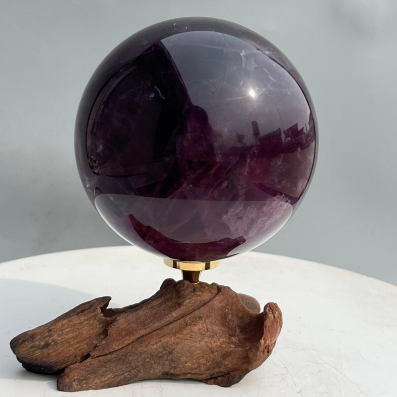 580g Natural Fluorite ball Colorful Quartz Crystal Gemstone Healing + Stand