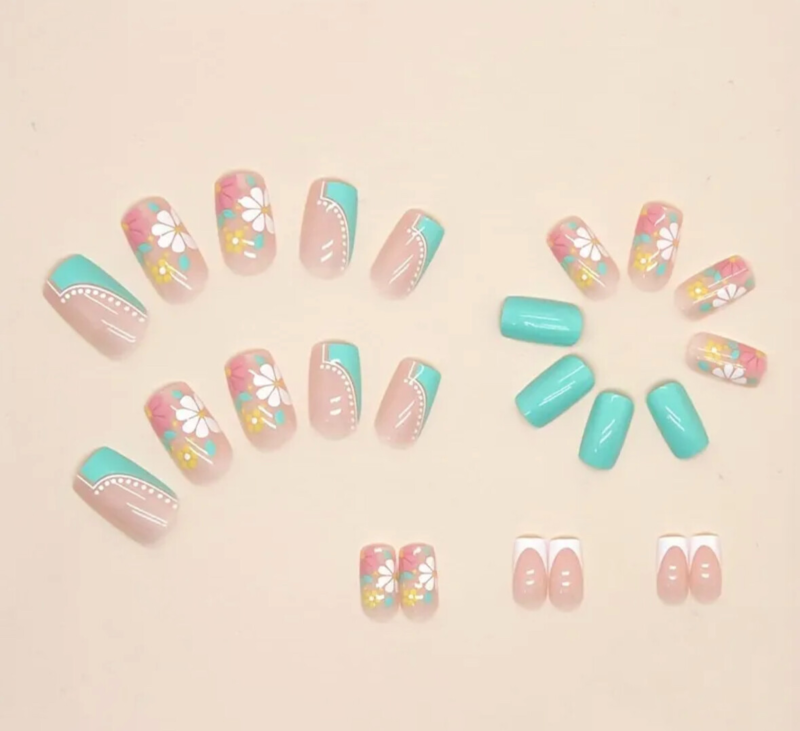 24pcs Press On False Finger Nails Fake Nails Glittered Solid Colours 52 Options