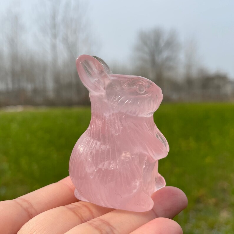 Natural Rose Quartz Rabbit Hand Carved Animal Decoration Reiki Heal Crystal Gift