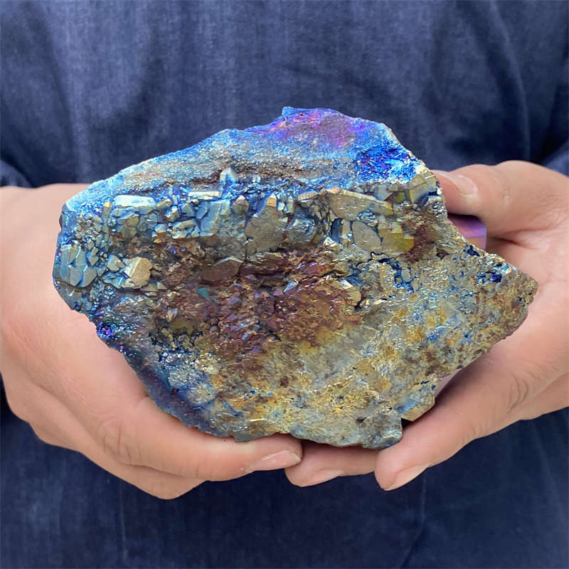 520g Electroplate Rainbow cluster quartz crystal mineral specimen reiki healing