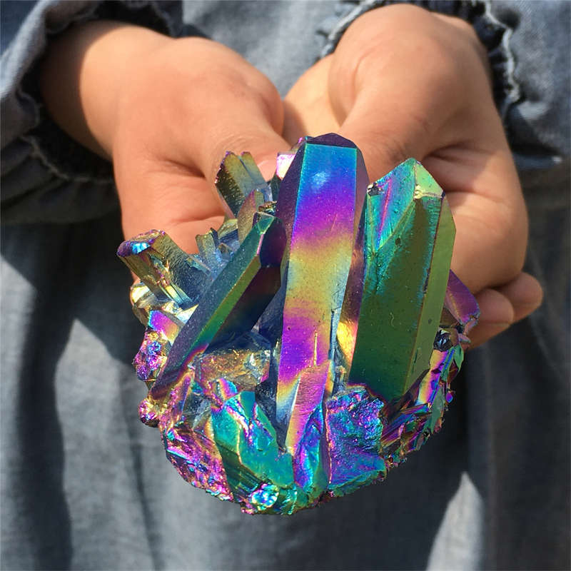 240g Electroplate Rainbow cluster quartz crystal mineral specimen reiki healing