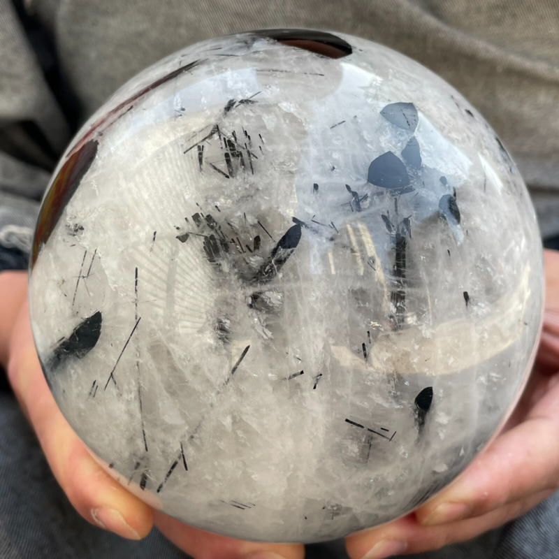 7.81 Pound Top! Natural Black Tourmaline Quartz Ball Carved Crystal Ball Repair