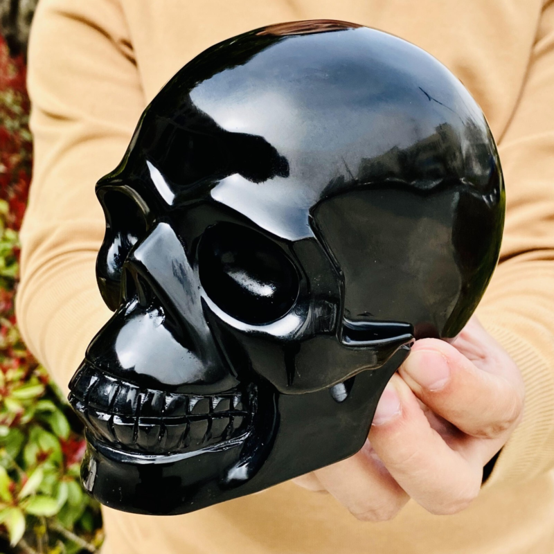 4.11LB Natural Obsidian gem skull Quartz Carved Crystal Skull Reiki Healing