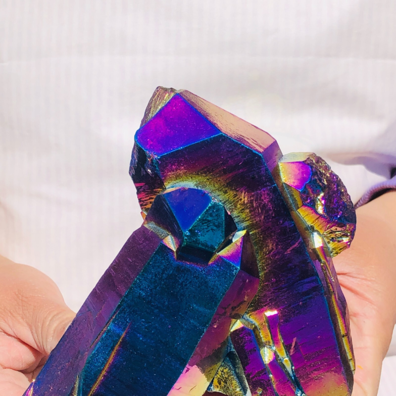 2.48LB Color Flame Aura Electroplate Quartz Crystal Specimen Healing point 450