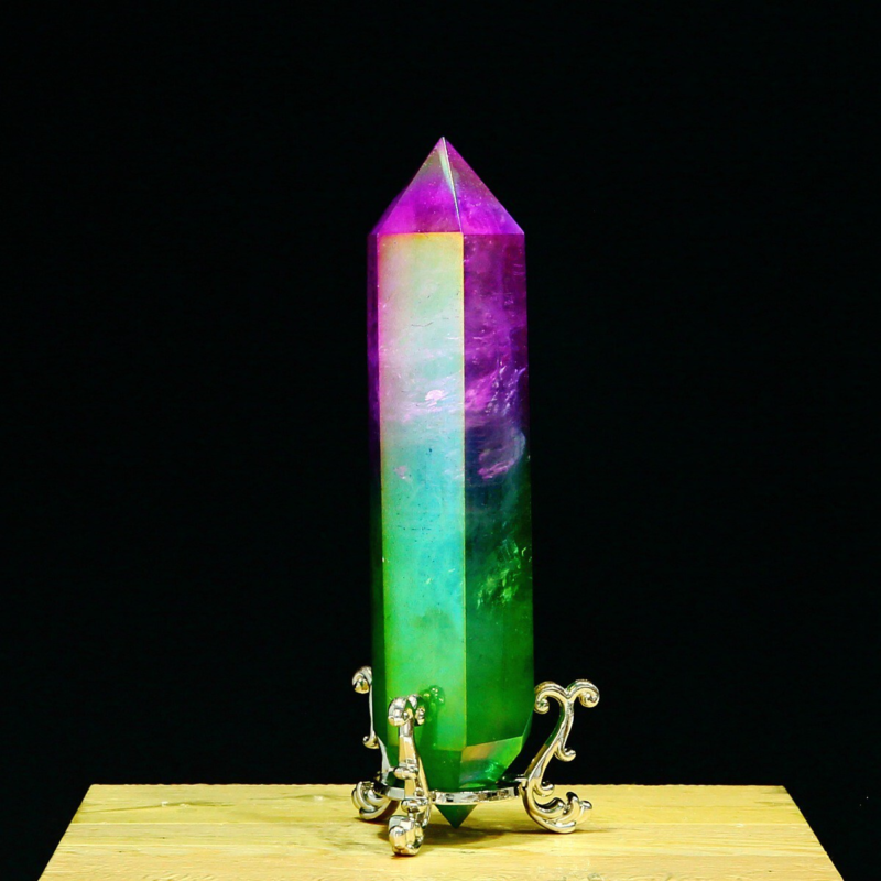 243g Natural Crystal Electroplated Rainbow Quartz Tower Double Wand Point Reiki