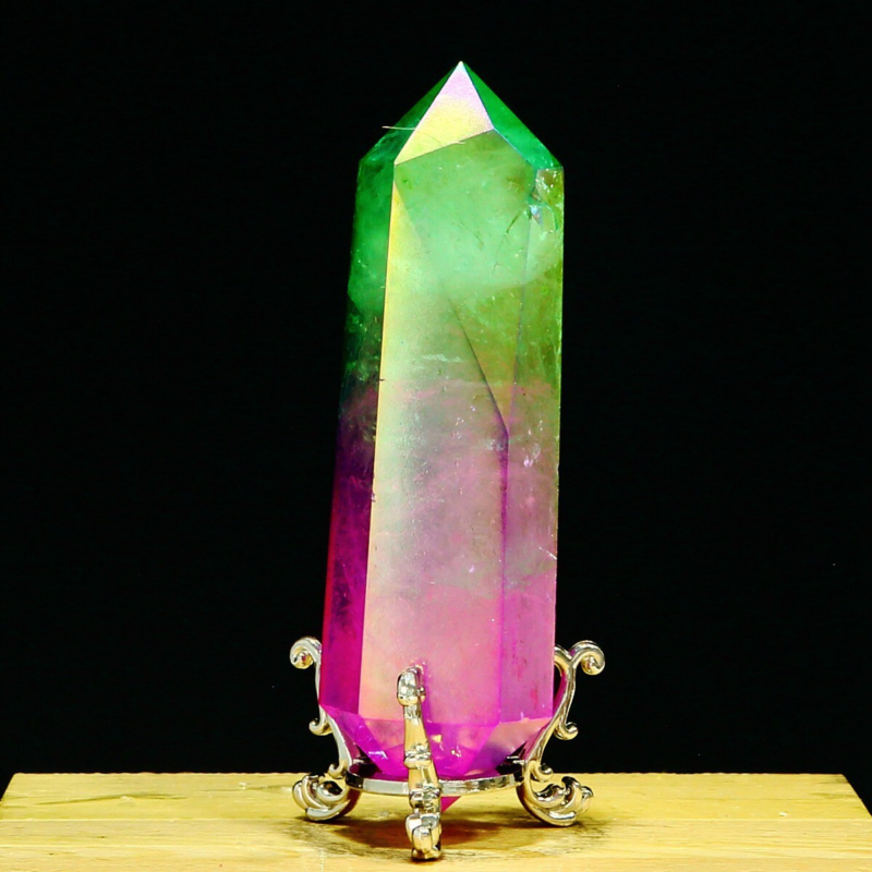 214g Natural Crystal Electroplated Rainbow Quartz Tower Double Wand Point Reiki