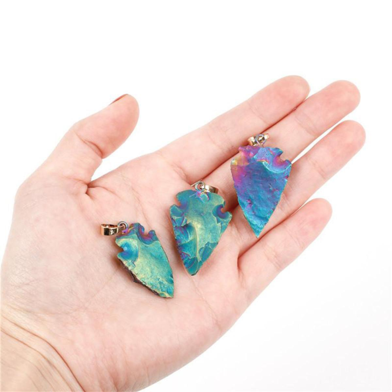 Natural agate stone electroplated color arrowhead pendant female  pendant