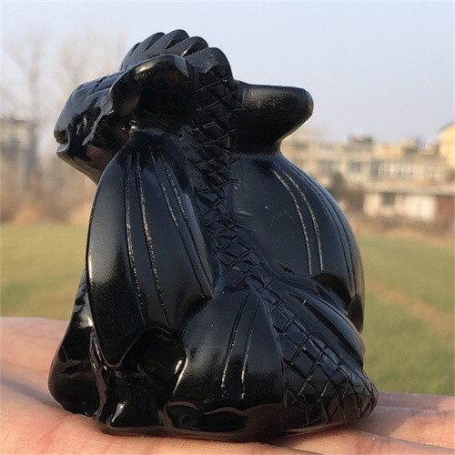 300g Natural Carved obsidian Toothless Figurines Reiki Quartz Crystal Skull Deco