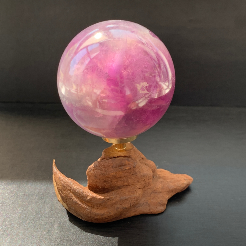 243G Natural Fluorite ball Colorful Quartz Crystal Gemstone Healing + Stand