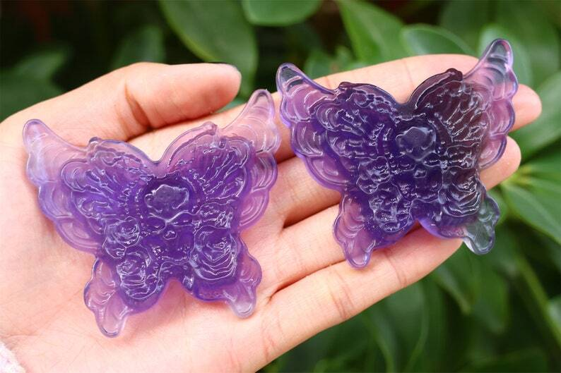 2.6" Natural Carved Fluorite Butterfly Reiki Crystal Skull Decor Crystal gift 1x