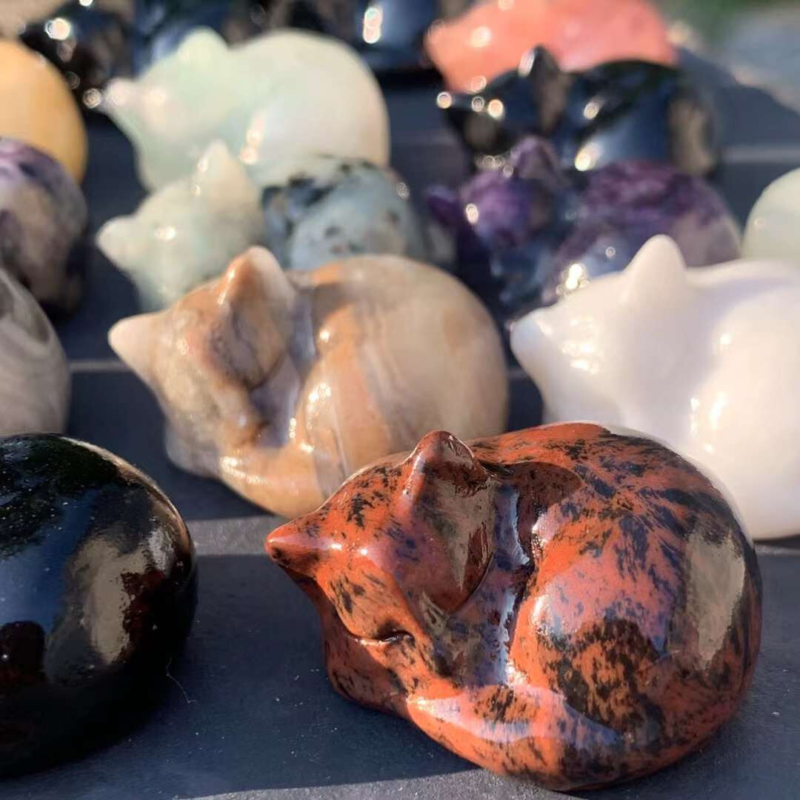 3pc Natural Mix Quartz Carved Sleep Cat Skull Crystal Reiki Healing Gift Random