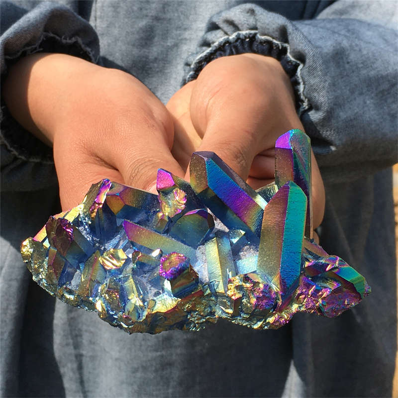 240g Electroplate Rainbow cluster quartz crystal mineral specimen reiki healing