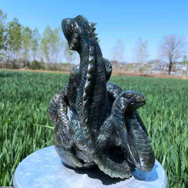 9.12LB Natural Labradorite Lizard hand Carved Skull Quartz Crystal Reiki Gift