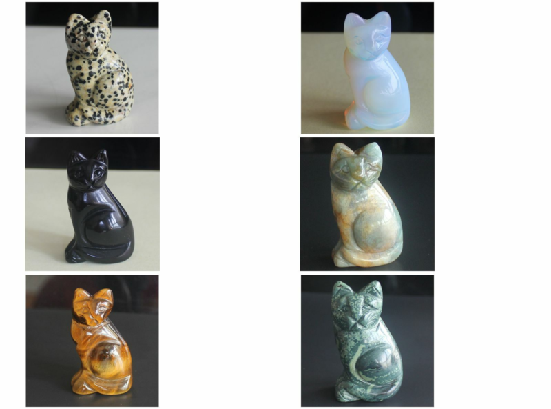 Carved mixed gemstone quartz crystal cat figurine animal carving home decor 2&apos;&apos;