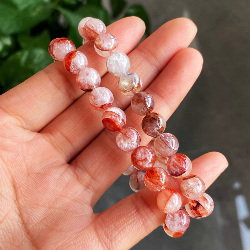 8.5mm 2pcs Natural Red Gelatinous Phantom Quartz Stretch Crystal Bracelet