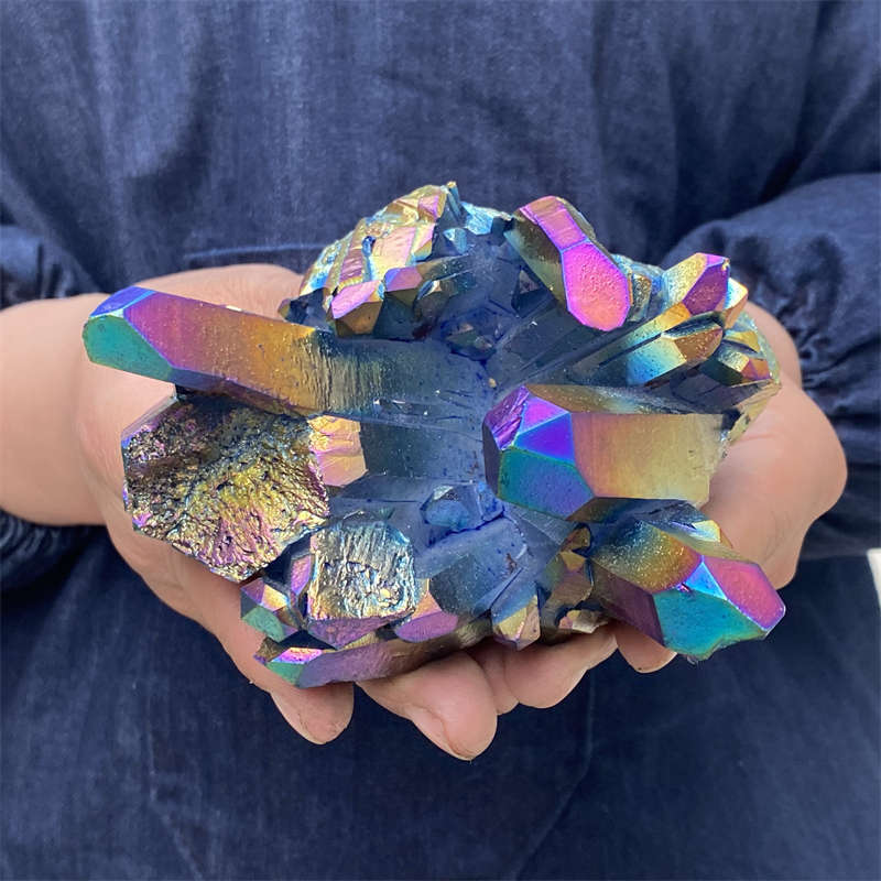 520g Electroplate Rainbow cluster quartz crystal mineral specimen reiki healing