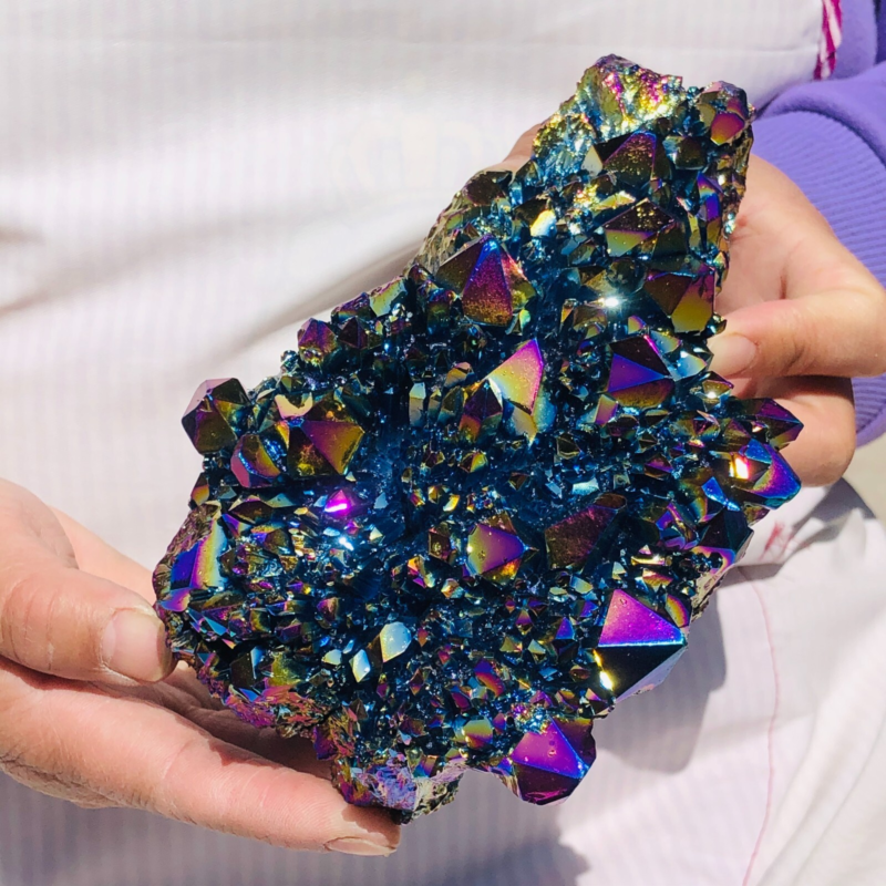 2.66LB Color Flame Aura Electroplate Quartz Crystal Specimen Healing point 462