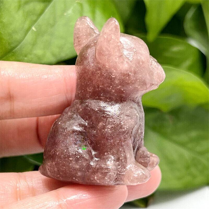 3cm Natural Quartz Crystal Carved Rough Stone French Bulldog Energy Animal Decor