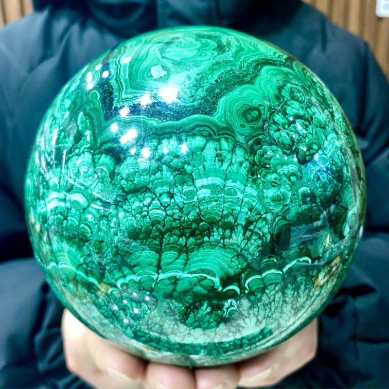 8.68LB Rare Natural Malachite quartz hand Carved sphere Crystal Healing