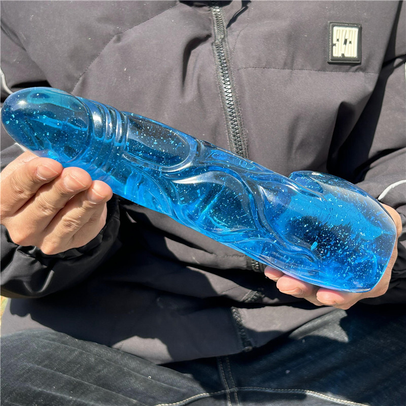 2.66LB Blue Melting Stone Penis skull Carved Quartz Crystal Specimen XK3021