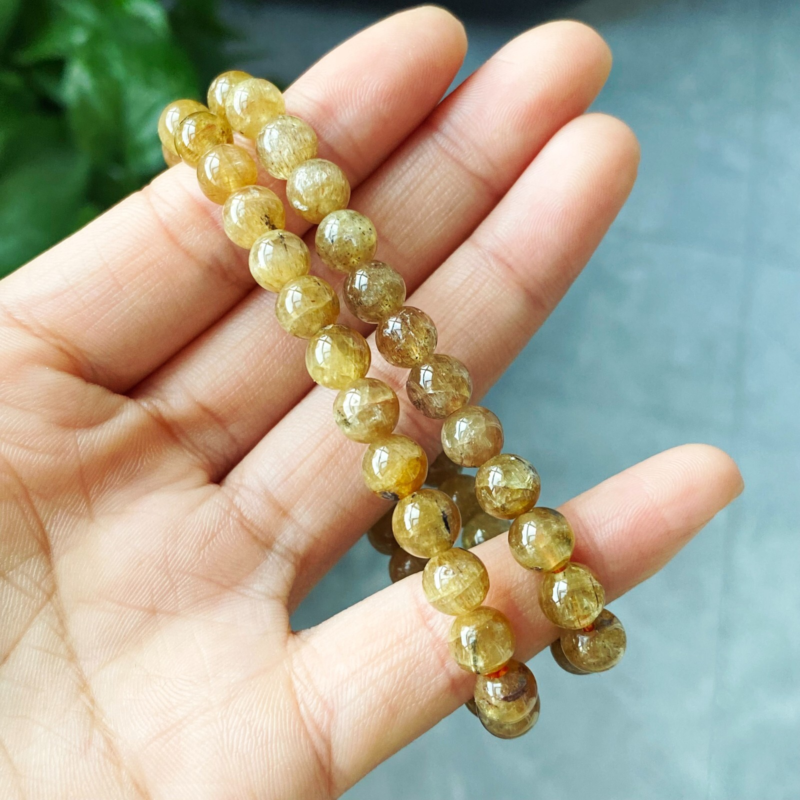 6.8mm 2pcs Genuine Natural Yellow Kunzite Crystal Round Beads Bracelet