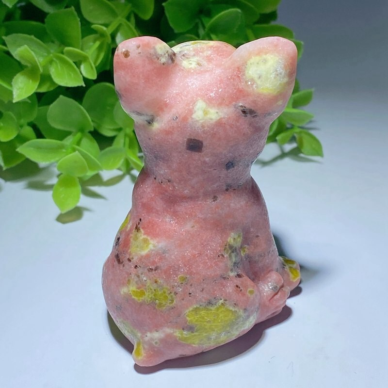 3cm Natural Quartz Crystal Carved Rough Stone French Bulldog Energy Animal Decor