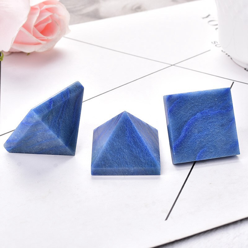 Natural Blue Aventurine Jasper Quartz Crystal Energy Tower Pyramid Healing Decor