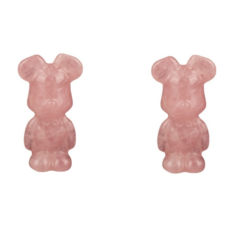 Natural Pink Rose Quartz Crystal Gloomy Little Bear Carved Animal Energy Decor