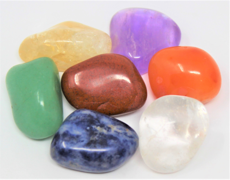 Crystal Healing CHAKRA KIT Balancing Set 7 Tumble Stones & Carry Pouch