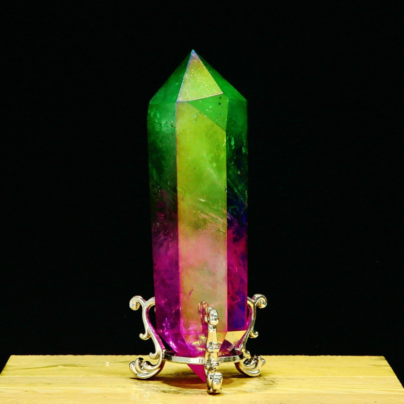 233g Natural Crystal Electroplated Rainbow Quartz Tower Double Wand Point Reiki
