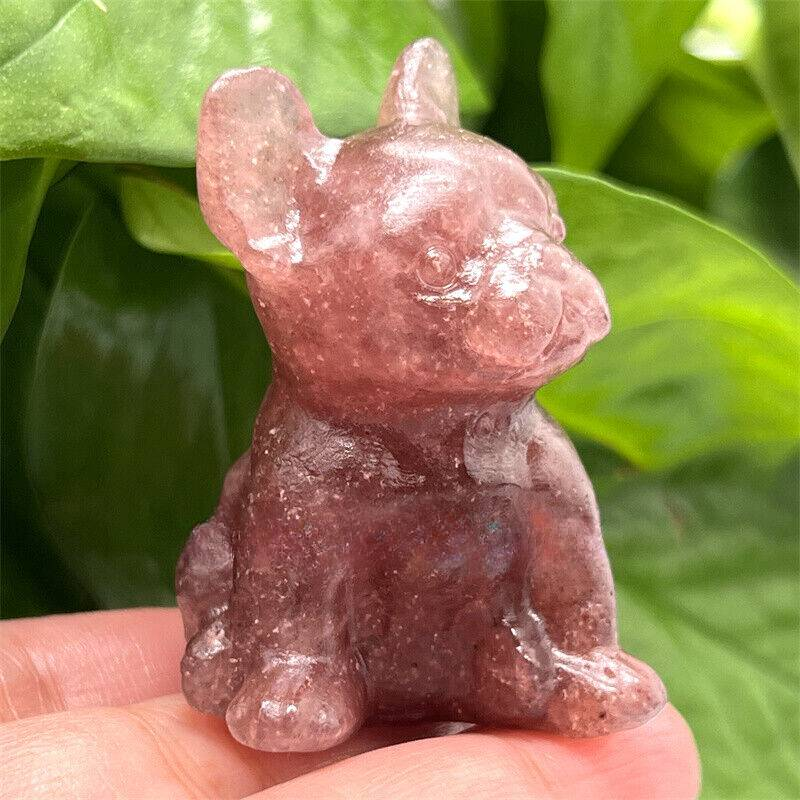 3cm Natural Quartz Crystal Carved Rough Stone French Bulldog Energy Animal Decor