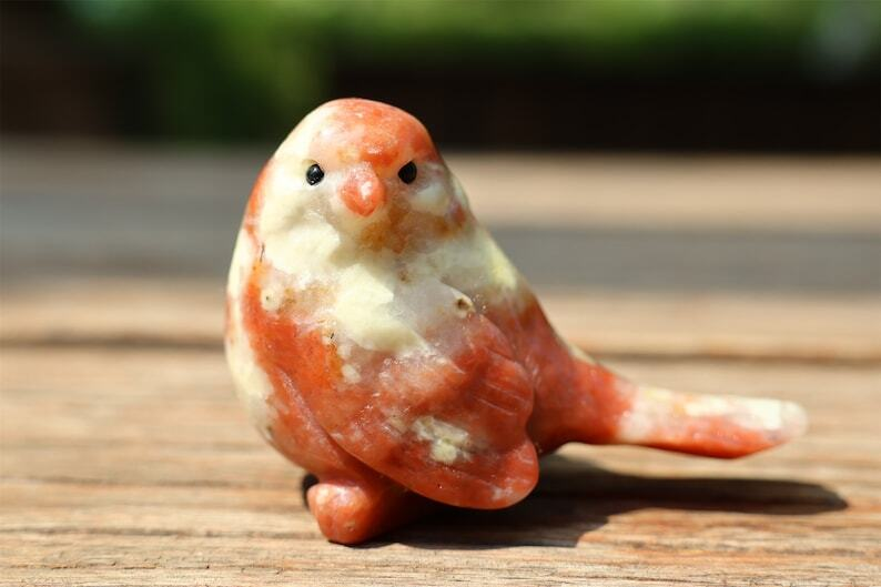 2.4" Natural Sesame stone Carved bird Reiki Creative Crystal Skull decor gift 1x