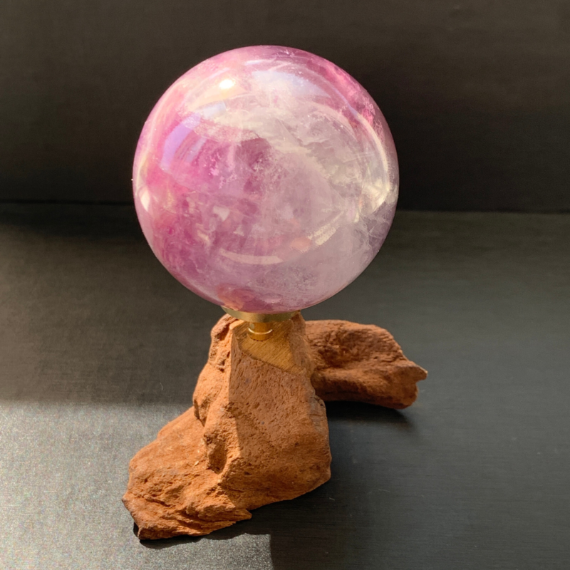 243G Natural Fluorite ball Colorful Quartz Crystal Gemstone Healing + Stand