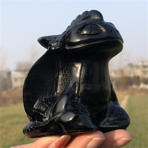 340g Natural Carved obsidian Toothless Figurines Reiki Quartz Crystal Skull Deco