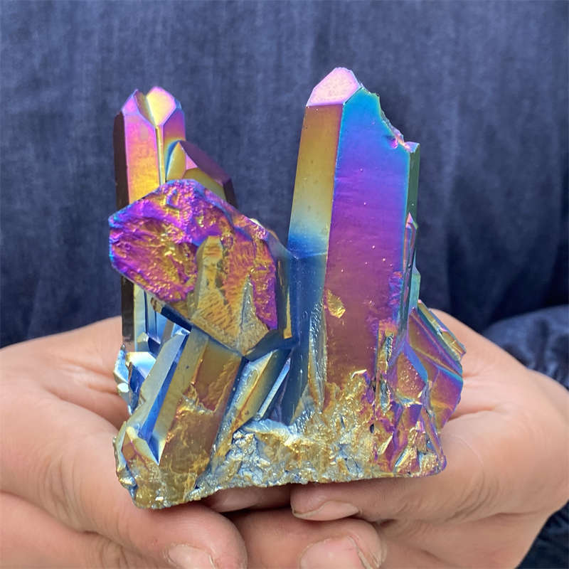 380g Electroplate Rainbow cluster quartz crystal mineral specimen reiki healing