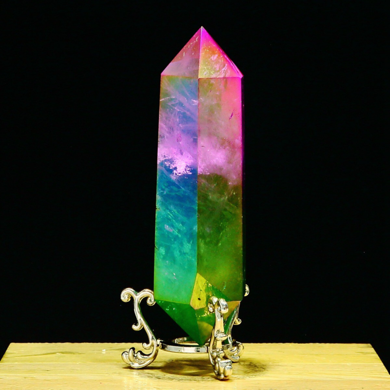233g Natural Crystal Electroplated Rainbow Quartz Tower Double Wand Point Reiki