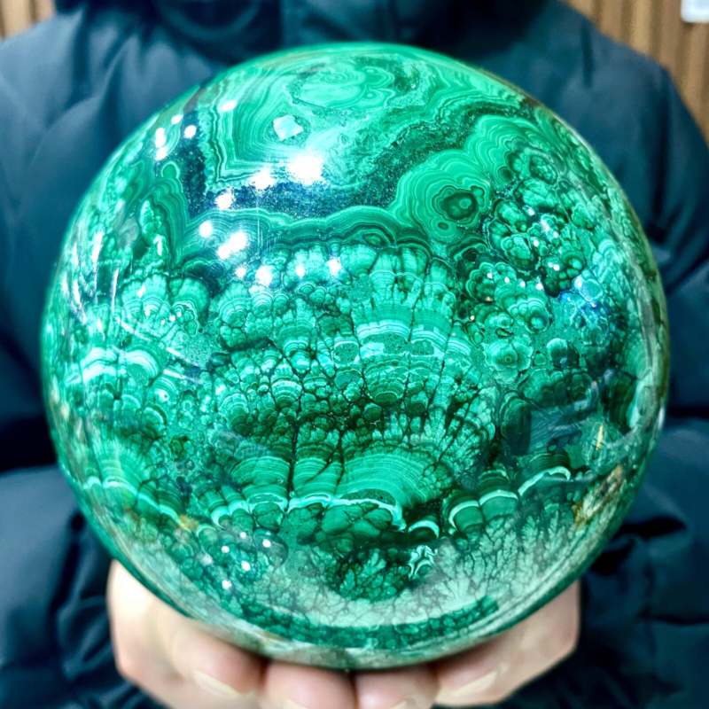 8.68LB Rare Natural Malachite quartz hand Carved sphere Crystal Healing