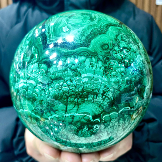 8.68LB Rare Natural Malachite quartz hand Carved sphere Crystal Healing