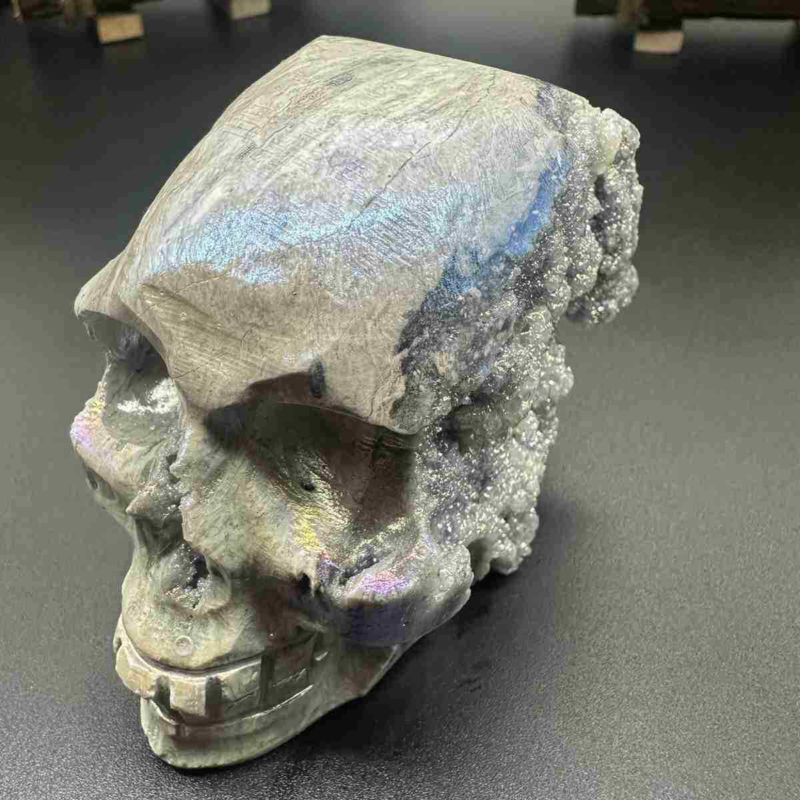 535g electroplate Natural sphalerite hand carved skull decor gem Healing