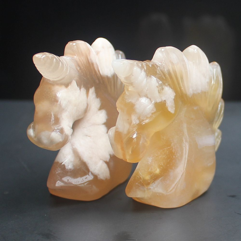 HLbshi Hand Carved Mixed Gemstone quartz crystal Unicorn animal Figurine Carving
