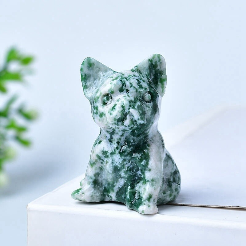 3cm Natural Quartz Crystal Carved Rough Stone French Bulldog Energy Animal Decor