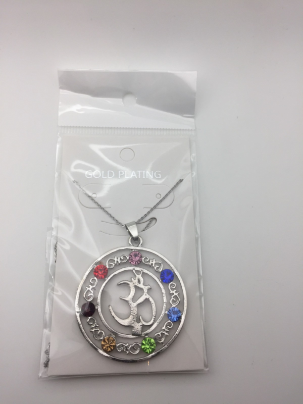 New Trendy 7 Chakra Rainbow Meditation Balance Necklace 18” Om Symbol