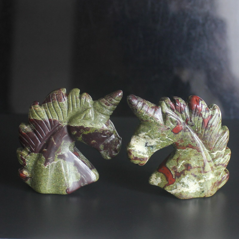 HLbshi Hand Carved Mixed Gemstone quartz crystal Unicorn animal Figurine Carving