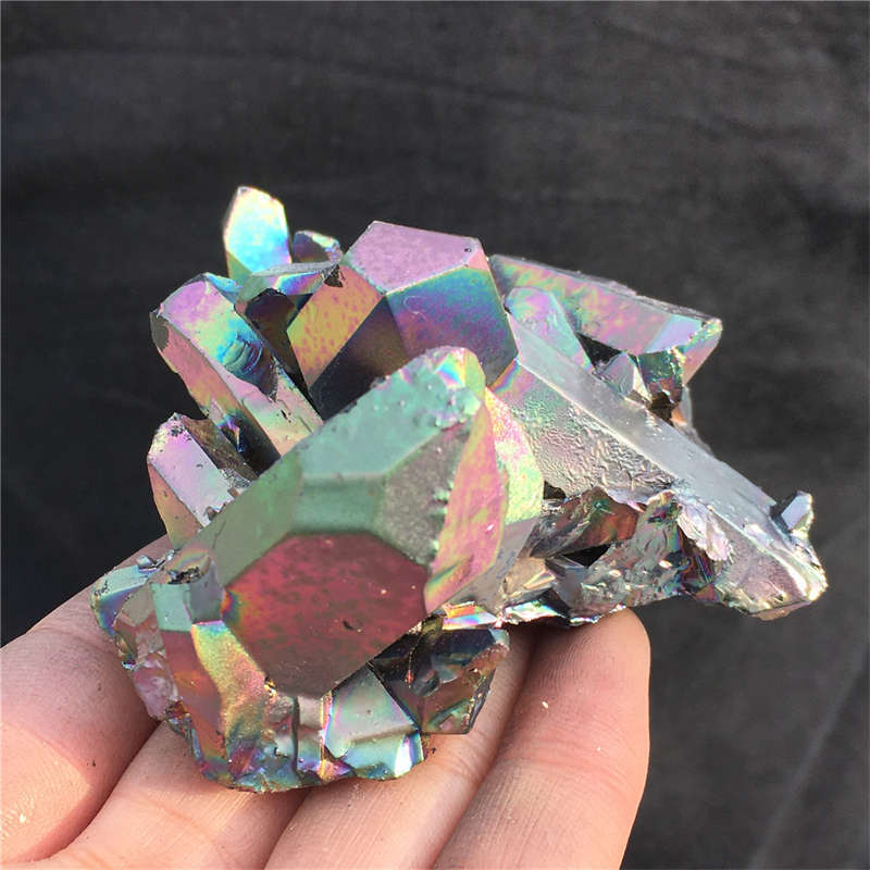210g Electroplate Rainbow cluster quartz crystal mineral specimen reiki healing