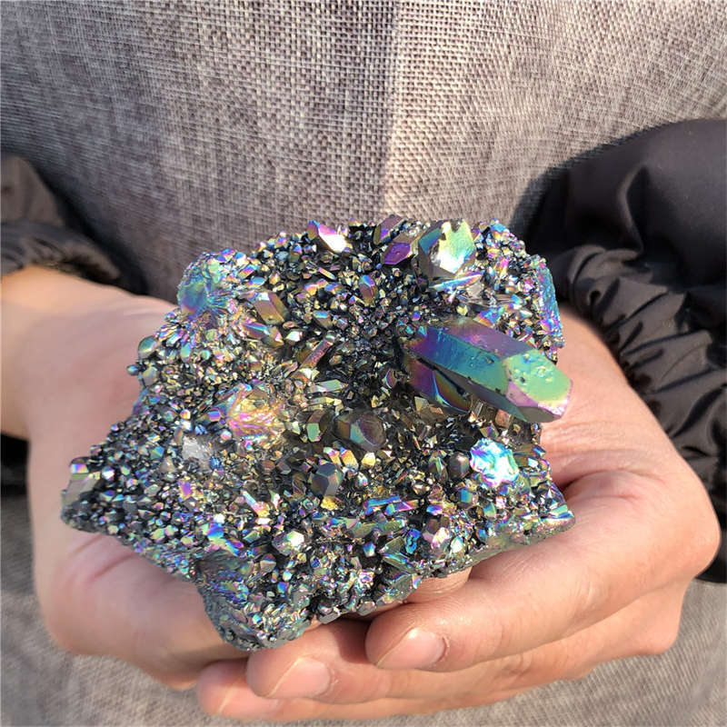 200g Electroplate Rainbow cluster quartz crystal mineral specimen reiki healing